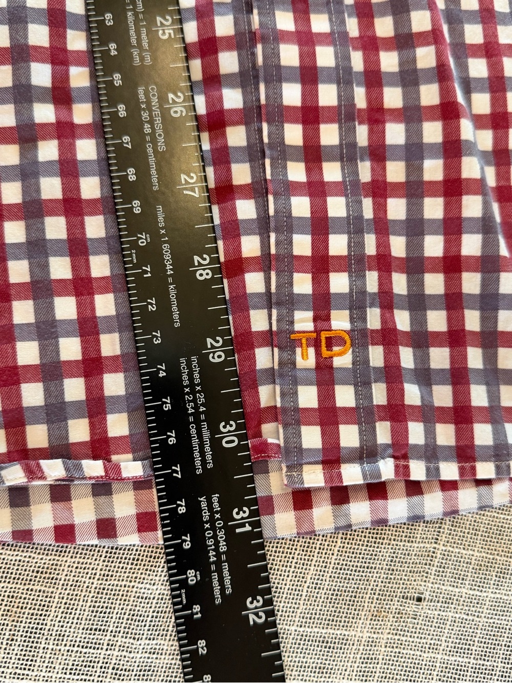 Thomas Dean Shirt Mens Large Red Gingham Check Button Front Long Sleeve - Picture 9 of 10